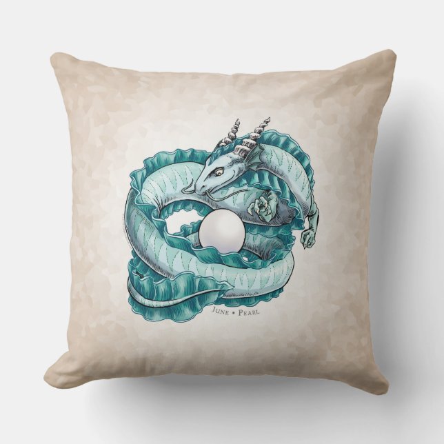June’s Birthstone Dragon: Pearl Throw Pillow (Front)