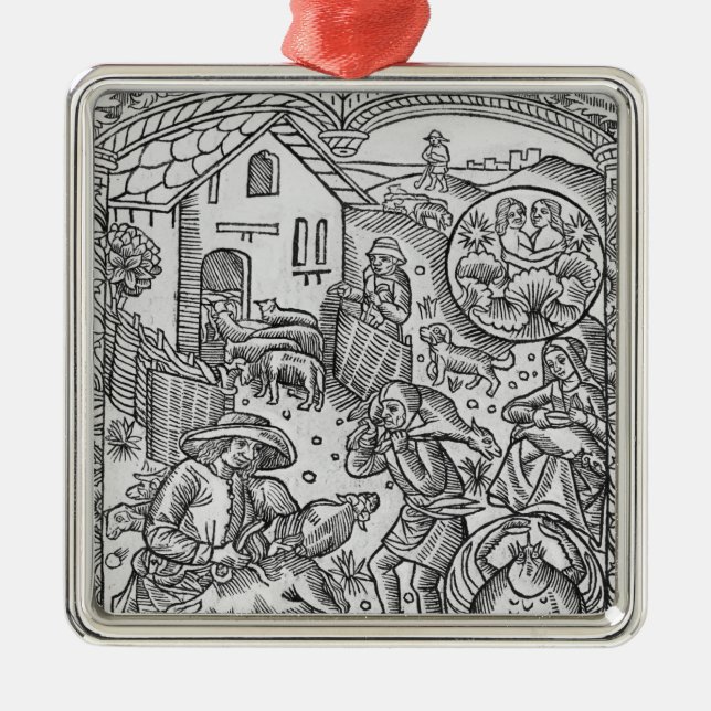 June, sheep shearing, Gemini Metal Ornament (Front)