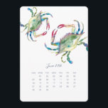 June Stand Alone Calendar Blue Crab<br><div class="desc">Bring a touch of coastal charm to your workspace with this June 2026 calendar card from my cute stand-alone calendar collection. Featuring my original watercolor design of a vibrant Maryland blue crab in shades of blue, green, and red, this easel desk calendar is the perfect addition to your desk top...</div>