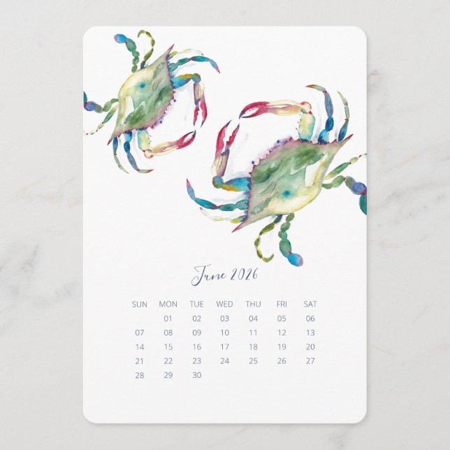 June Stand Alone Calendar Blue Crab (Front)