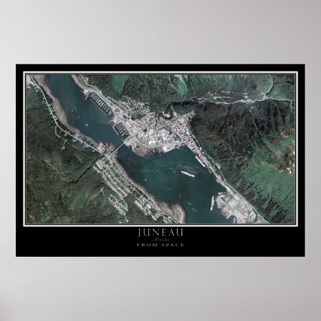 Juneau Alaska From Space Satellite Map Poster (Front)