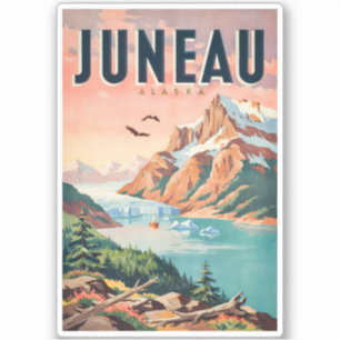 Juneau Alaska Glacier Illustration Travel Art Vint Sticker