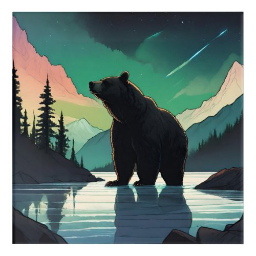 Juneau Alaska grizzly bear aurora northern lights  Acrylic Print