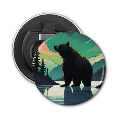 Juneau Alaska grizzly bear aurora northern lights  Bottle Opener