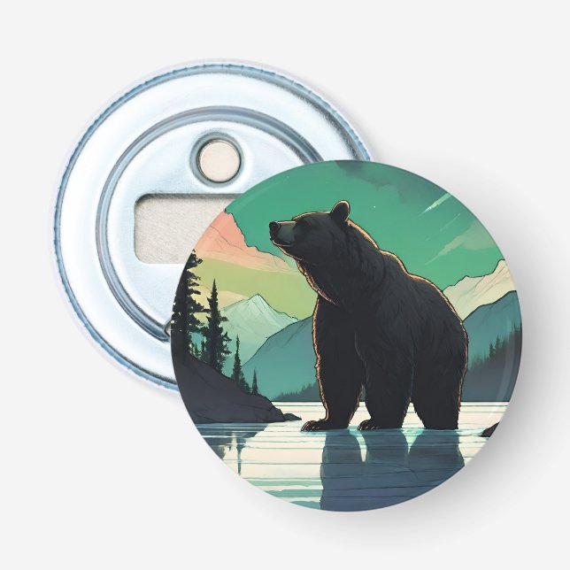 Juneau Alaska grizzly bear aurora northern lights  Bottle Opener (Front)