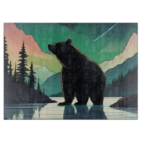 Juneau Alaska grizzly bear aurora northern lights  Cutting Board