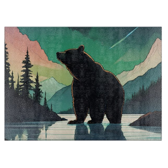 Juneau Alaska grizzly bear aurora northern lights  Cutting Board (Front)