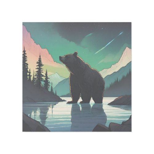 Juneau Alaska grizzly bear aurora northern lights  Gallery Wrap