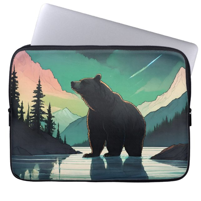 Juneau Alaska grizzly bear aurora northern lights  Laptop Sleeve (Front)
