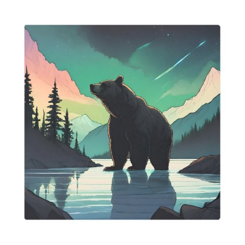 Juneau Alaska grizzly bear aurora northern lights  Metal Print