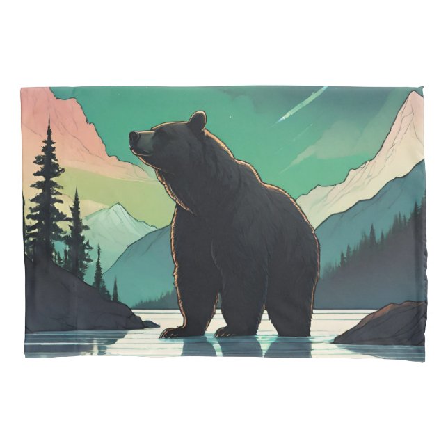 Juneau Alaska grizzly bear aurora northern lights  Pillow Case (Front)