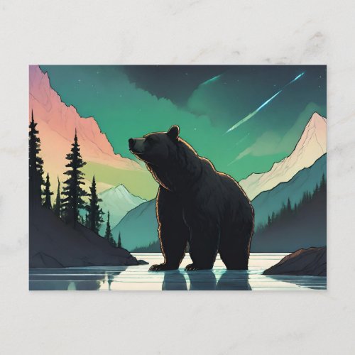 Juneau Alaska grizzly bear aurora northern lights  Postcard