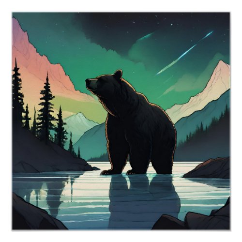 Juneau Alaska grizzly bear aurora northern lights  Poster