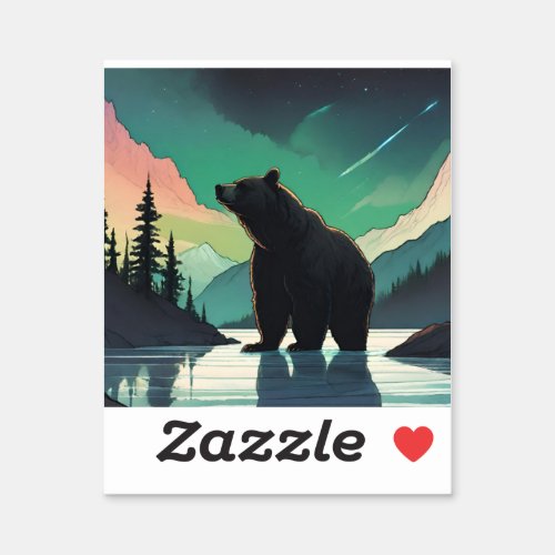 Juneau Alaska grizzly bear aurora northern lights  Sticker