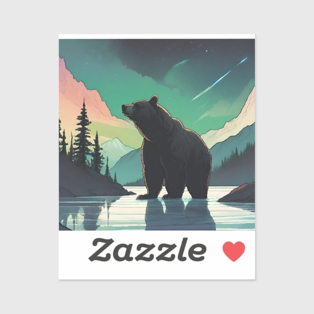 Juneau Alaska grizzly bear aurora northern lights  Sticker (Sheet)