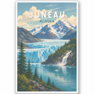 Juneau Alaska Illustration Travel Art Vintage Sticker