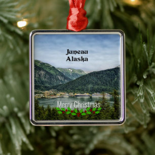 Juneau, Alaska-Merry Christmas Metal Ornament