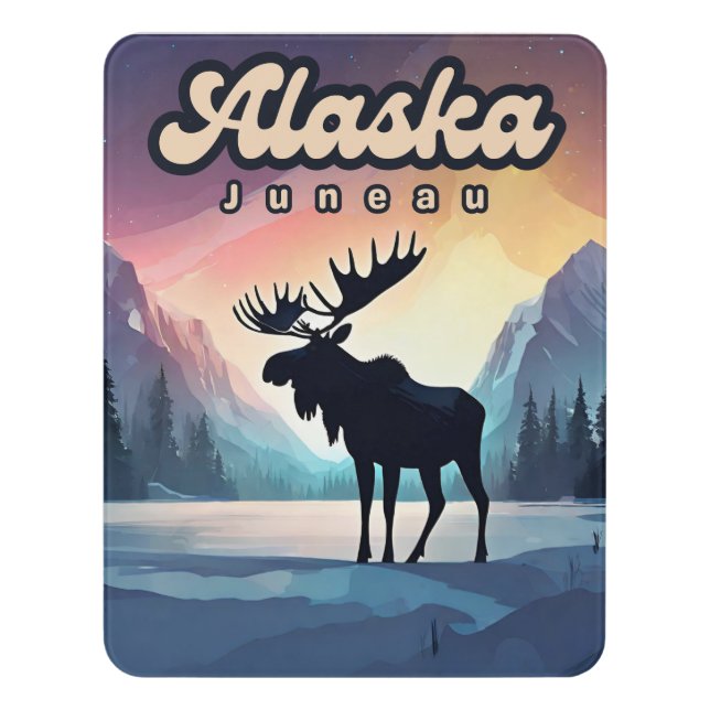 Juneau Alaska Moose Aurora Northern Lights Nature  Door Sign (Contemporary Vert)