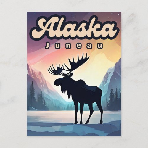 Juneau Alaska Moose Aurora Northern Lights Nature  Postcard