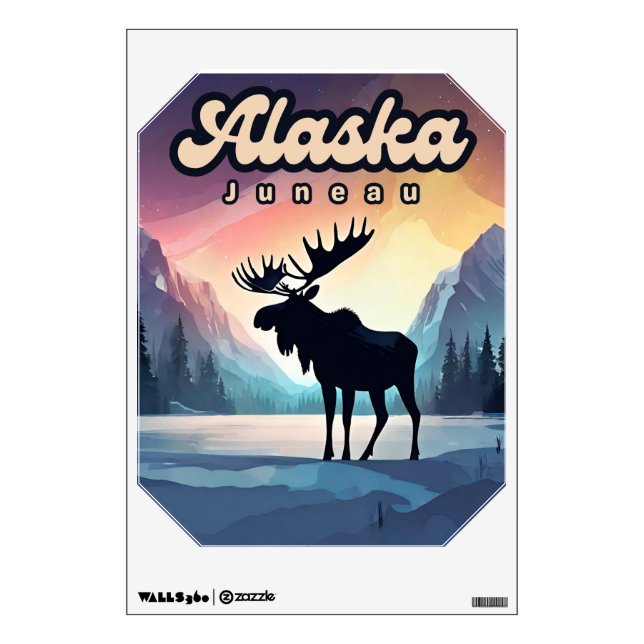 Juneau Alaska Moose Aurora Northern Lights Nature  Wall Decal (Front)