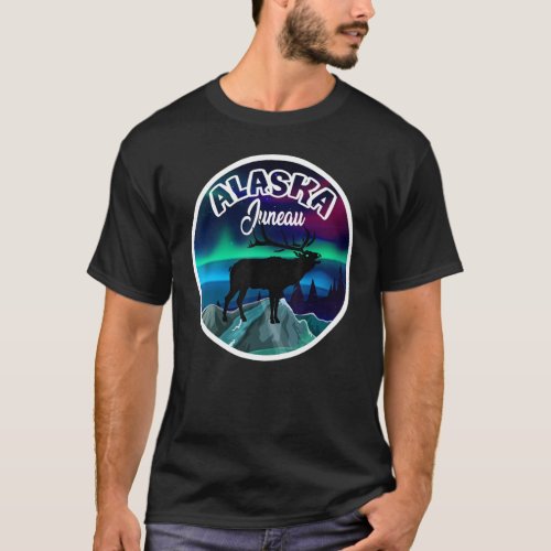 Juneau Alaska Northern Lights Moose T_Shirt