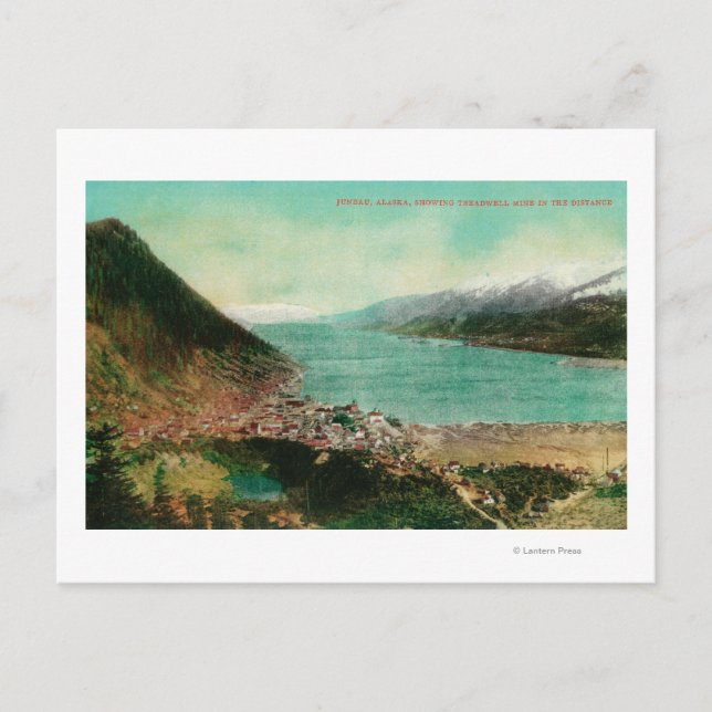Juneau, Alaska Town View with Treadwell Mine in Postcard (Front)