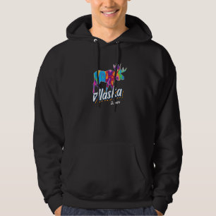 Juneau Alaska Usa Colorful Moose Art Vacation Souv Hoodie