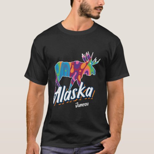 Juneau Alaska Usa Colorful Moose Vacation T_Shirt