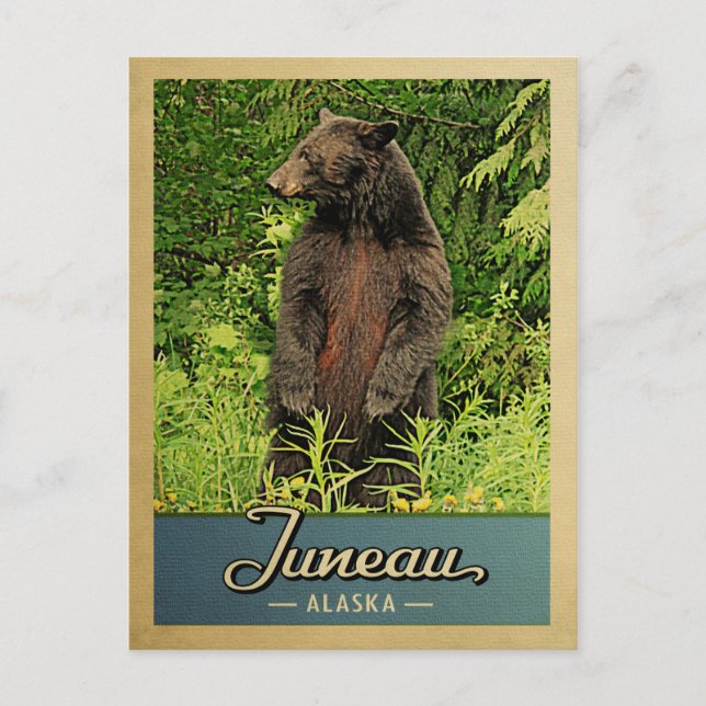 Juneau Alaska Vintage Travel Bear Postcard (Front)