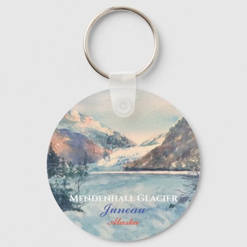 Juneau Alaska Watercolor Glacier Art Keychain