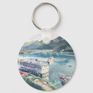 Juneau Cruise Port Watercolor Art Keychain