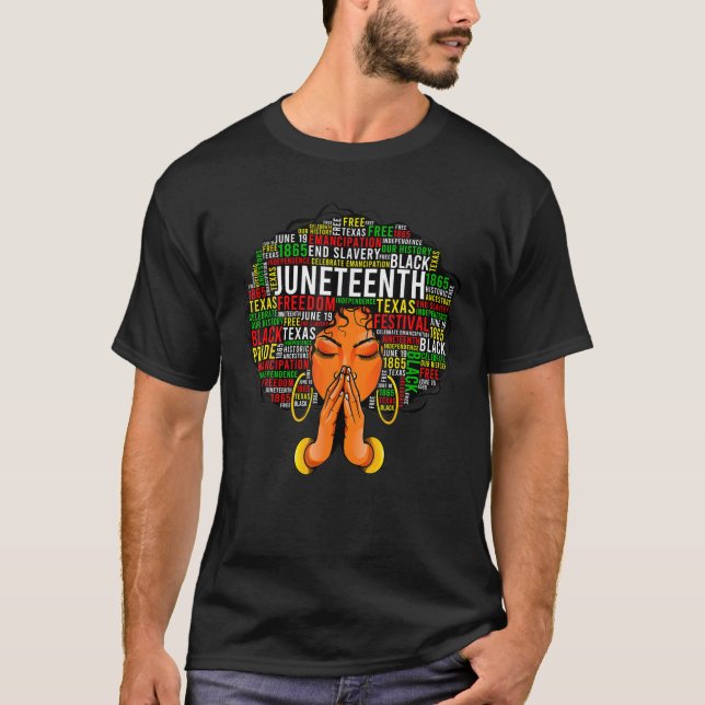 Junenth Melanin Black Women Natural Hair Afro Word T-Shirt (Front)