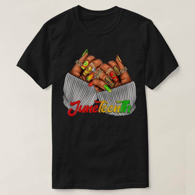 Junenth Nails Black Woman African American Black H T-Shirt (Design Front)