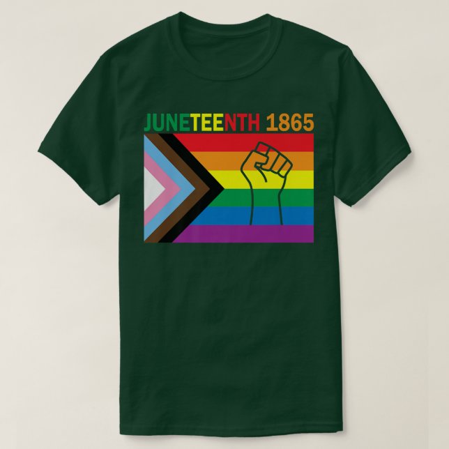 Juneteenth 1865 Fist Rainbow Flag Gay Pride Month  T-Shirt (Design Front)