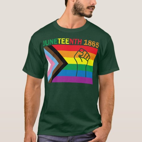 Juneteenth 1865 Fist Rainbow Flag Gay Pride Month  T_Shirt