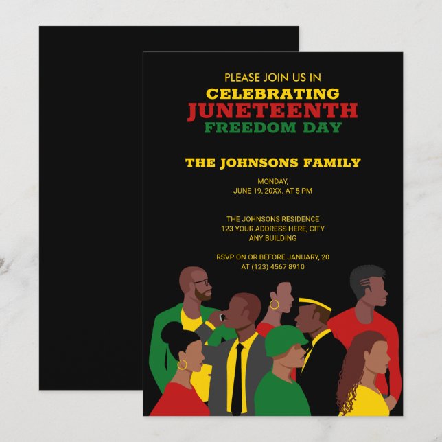 Juneteenth | African American Freedom Day Black Invitation (Front/Back)