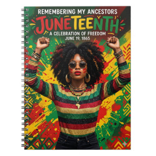 Juneteenth Afro Woman , Melanin Black Girl Notebook