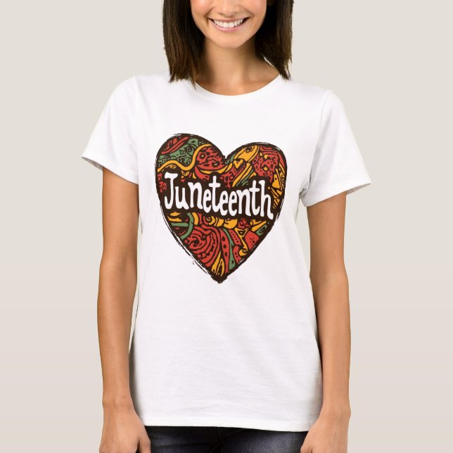 Juneteenth afrocentric patterns heart  T-Shirt (Front)