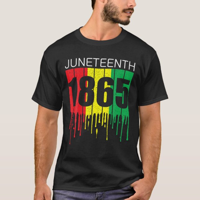 Juneteenth Black African American Flag Freedom Vin T-Shirt (Front)