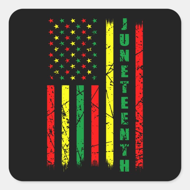 Juneteenth Black History Colorful American Flag Square Sticker (Front)