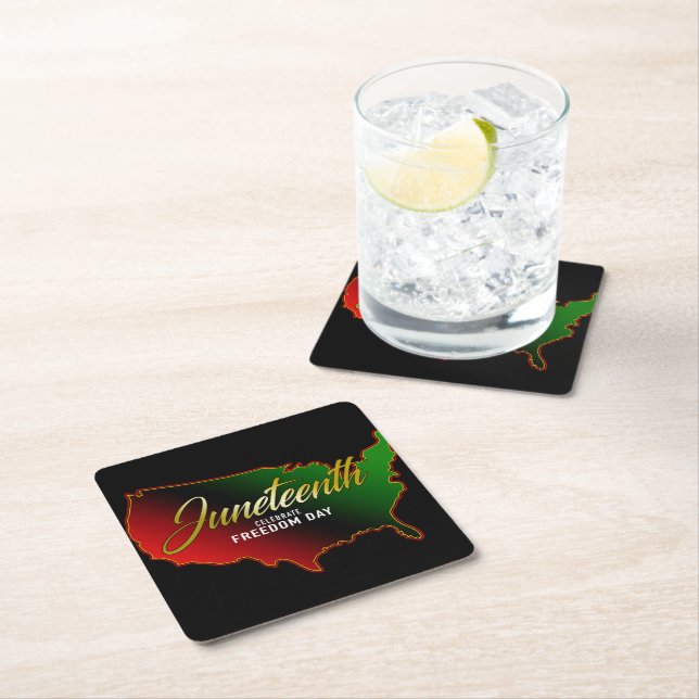 Juneteenth Black Independence Day Square Paper Coaster (Insitu)