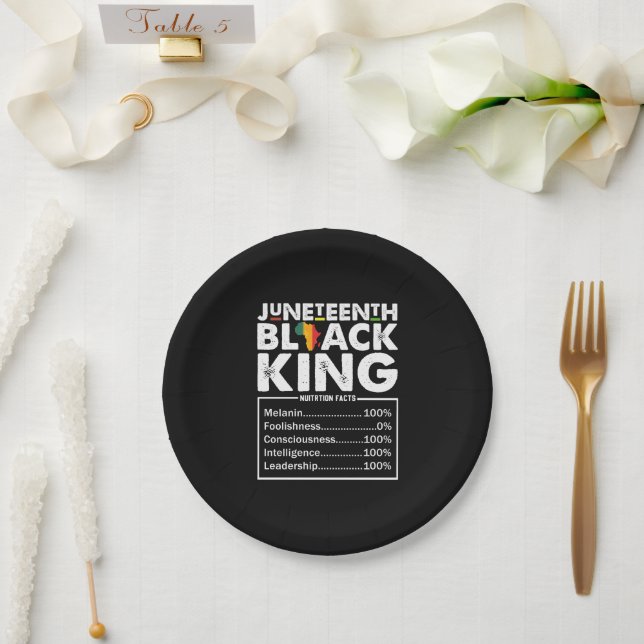 Juneteenth Black King Nutritional Facts Melanin  Paper Plates (Wedding)