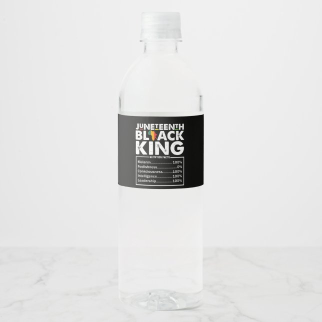 Juneteenth Black King Nutritional Facts Melanin  Water Bottle Label (Front)