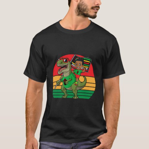 Juneteenth Black King Riding T Rex Dino Flag T_Shirt