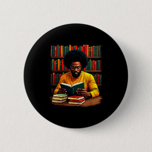 Juneteenth Black Man Reading Books  Button
