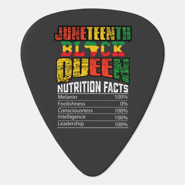 Juneteenth Black Queen Nutrition Facts Guitar Pick (Front)