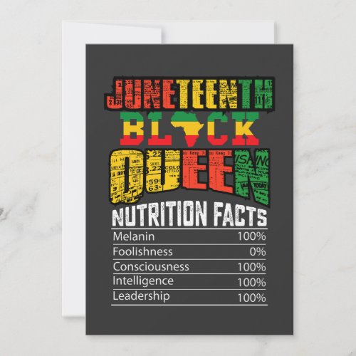 Juneteenth Black Queen Nutrition Facts Invitation