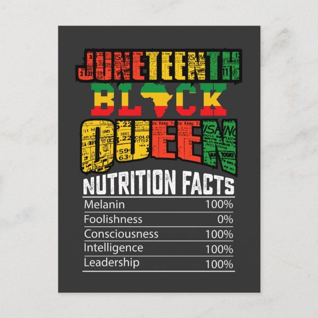 Juneteenth Black Queen Nutrition Facts Invitation Postcard (Front)