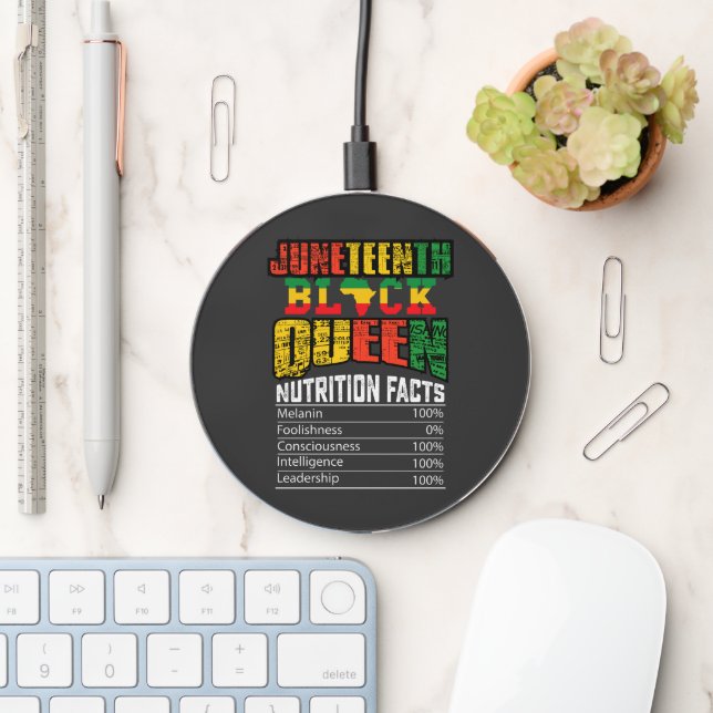 Juneteenth Black Queen Nutrition Facts Wireless Charger (Desk)