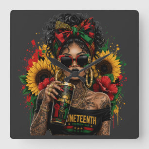 Juneteenth Black Women African American History Square Wall Clock